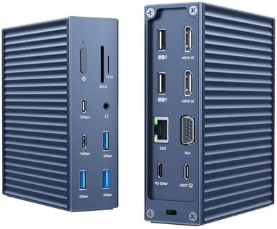 ACASIS USB C Docking Station Dual Monitor, 16-in-1 Laptpop Docking Station with 2* HDMI,VGA,2.5G Ethernet,SD/TF,10Gbps USB-C 3.1,3.5mm Audio,PD100W,USBC Hub for Dell/Lenovo/HP/ThinkPad (Gray) by ACASIS