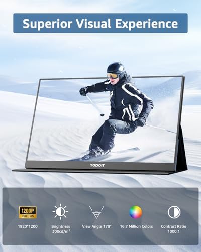 Yodoit Portable Monitor for Laptop 1920×1200 16" FHD Screen IPS Display with USB Type C Port, Built-in Speakers and Smart Cover Compatible with PC, MacBook, Xbox (Black) - Image 5