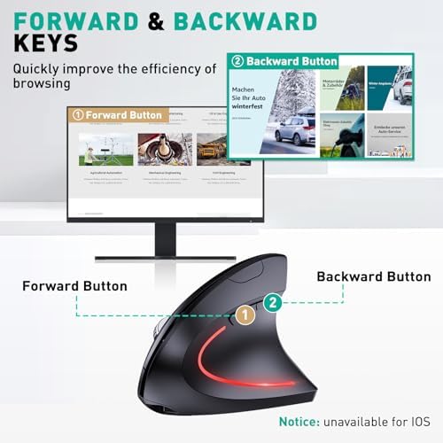 JYKEYMOUT Bluetooth and 2.4G (2-in-1) Rechargeable Wireless Mouse, Ergonomic Vertical Design, 1000/1200/1600 DPI, 6 Silent Buttons, for Laptop, Computer, PC, MacBook, Chromebook-Black - Image 7
