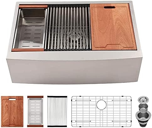 Lordear 30 Kitchen Sink Apron Front 30X22 Inch Farmhouse Sink Workstation 16 Gauge Stainless Steel Single Bowl Handmade Kitchen Farm Sinks Basin, 9" Apron Height by LORDEAR