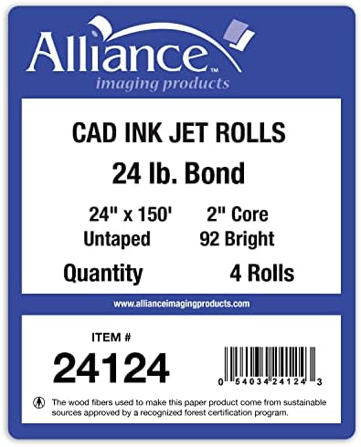 Alliance Wide Format Paper 24" x 150' CAD Bond Rolls (24lb | 4 Rolls, 24 In x 150 Ft | 2" Core) - Image 5