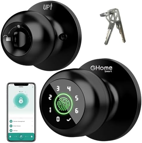 GHome Smart Fingerprint Door Lock, 4 in 1 Smart Fingerprint Door Knob with Keypad, App Control, Auto Lock, Biometric Door Knob with Lock for Bedroom, Apartment, Garage, Home & Office by GhomeSmart