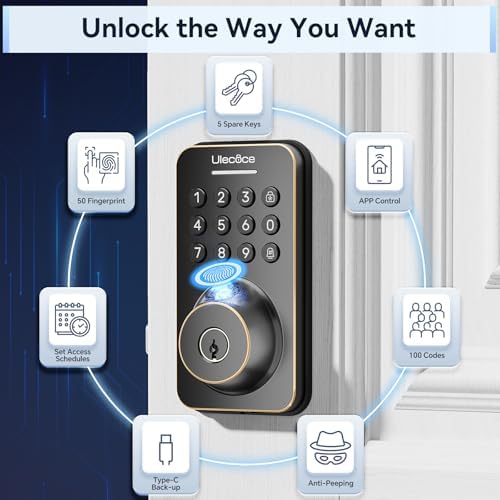 Ulecoce U68 Fingerprint Keypad Deadbolt with Knob Set, Oil Rubbed Bronze - Image 2