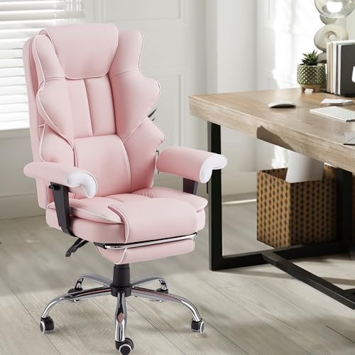 HOMREST Heated Massage Executive Office Chair with Foot Rest, Pink - Image 2