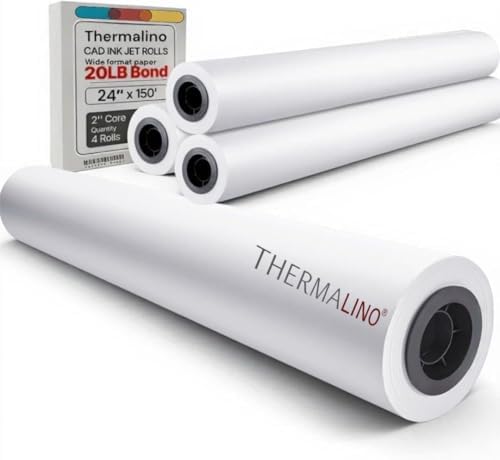 (20 Rolls) 24' inch x 150 ft Wide Format Paper – 2" Core CAD Bond Rolls, 92 Bright, 20lb – Plotter Paper Rolls for Epson Printer, Inkjet Printer Paper, Premium Large Format BULK PACK by THERMALINO-THERMALPAPER
