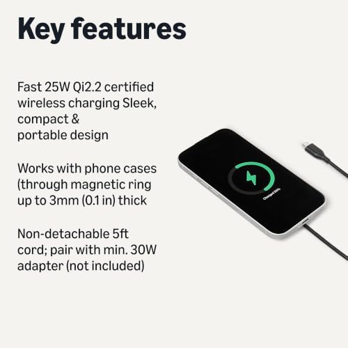 Amazon Basics 25W Qi2.2 Certified Wireless Charging Pad, MagSafe Compatible for iPhone 17/16/15/14/13/12, Magnetic Compatible for Android, Google Smartphones, Black (Adapter Not Included) - Image 2