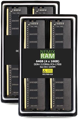 NEMIX RAM 64GB (4X16GB) DDR4 2133MHz PC4-17000 2Rx8 1.2V 288-PIN Non-ECC UDIMM Unbuffered Desktop Memory KIT by NEMIXRAM