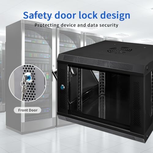 9U Wall Mount Server Cabinet IT Network Rack Enclosure Lockable Glass Door Black - Image 5