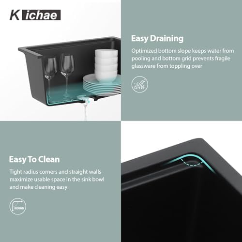 Kichae 21 x18 Undermount Bar Sink Black Small Granite Composite Quartz Sink - Image 5