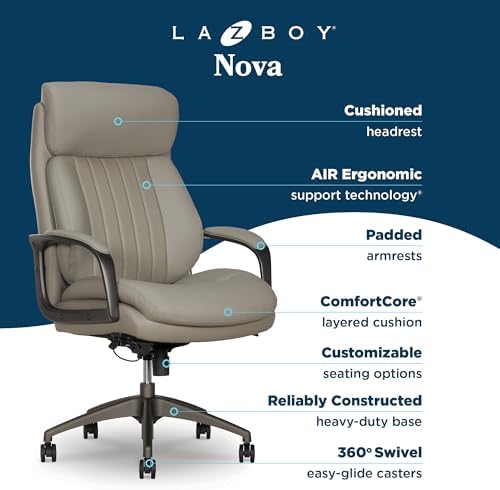 La-Z-Boy High-Back Ergonomic Office Chair, AIR Lumbar Support Leather Chair - Image 4