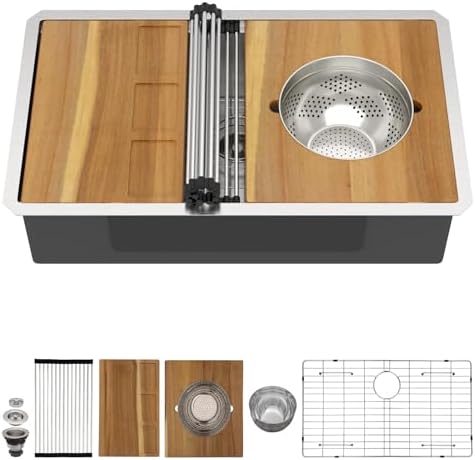 30 Inch Undermount Kitchen Sink 30x19 Workstation All-In One 16 Gauge 304 Stainless Steel Single Bowl Handmade Under Counter Sinks Basin with Accessories #TLU-0039 - Image 3