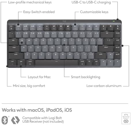 Logitech MX Mechanical Mini Mac Wireless Keyboard Low-Profile - Space Grey - Image 6