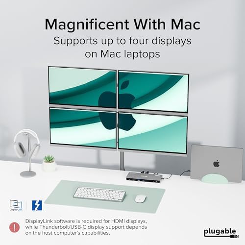 Plugable Thunderbolt 4 Dock Quad Monitors, 100W, Connect Four 4K Monitors - Image 3