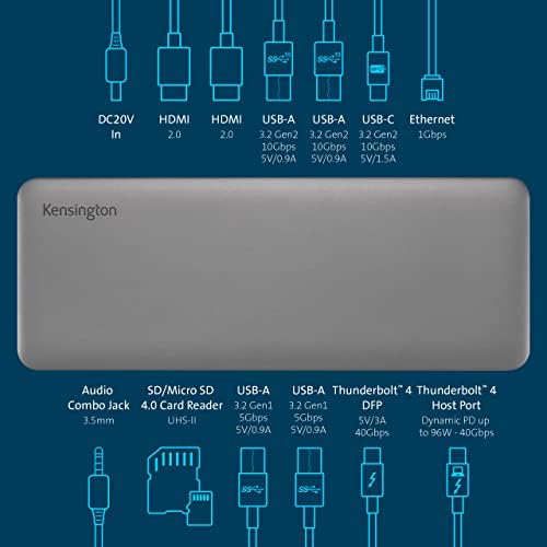 Kensington SD5760T Thunderbolt 4 Dual 4K Docking Station, 100W PD, 2 x HDMI, SD/Micro SD 4.0 Card Slots, 60Hz, for Windows Laptops and MacBook Pro (K34110NA), Black - Image 6