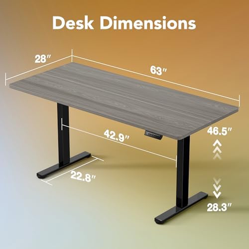 HUANUO 63x28 Inch Electric Standing Desk, Height Adjustable, Grey - Image 2