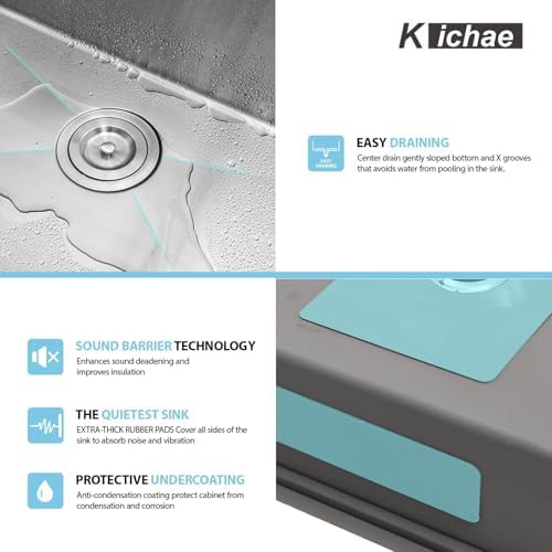 Kichae 23 Undermount Kitchen Sink Stainless Steel 16 Gauge Workstation - Image 4