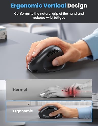 TECKNET Ergonomic Mouse, Bluetooth 5.0/3.0 & USB A, Wireless Vertical Mouse - Image 2