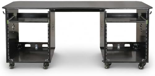Sound Town DIY Studio Desk Workstation with Dual 12U Side Rack Cabinets, Slide-Out Trays, Locking Casters for Recording Rooms & Home, Black Espresso (SDRK-WS69D) - Image 2