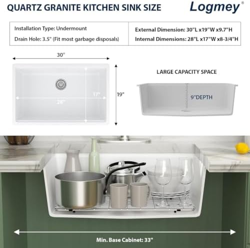 Logmey 30" White Granite Composite Undermount Sink - Image 7