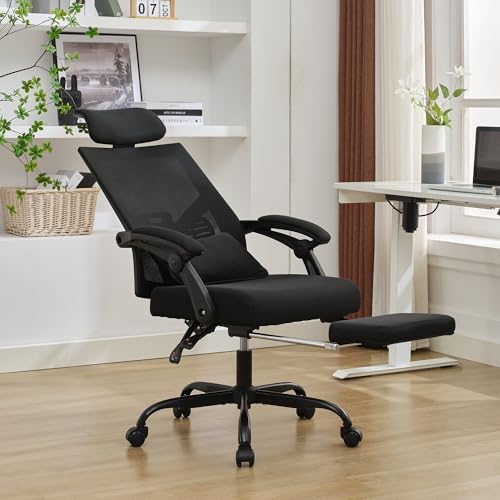 Qulomvs Ergonomic Office Chair with Footrest Home Office Desk Chair with Headrest and Backrest Adjustable Mesh Computer Desk Chair with Wheels 360 Swivel Task Chair - Image 7