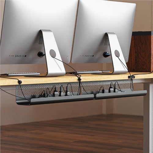 KHAMAL Cable Management Under Desk 26PCS - Cable Management Tray Kit Ventilated Hexagonal Design with Cable Clips, Wire Ties, Cord Holder & Screws for Office, Home (Black) - Image 7