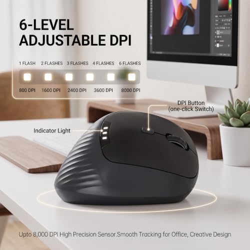 Ergonomic Vertical Mouse, Bluetooth/2.4G, 3-Device, Black - Image 2