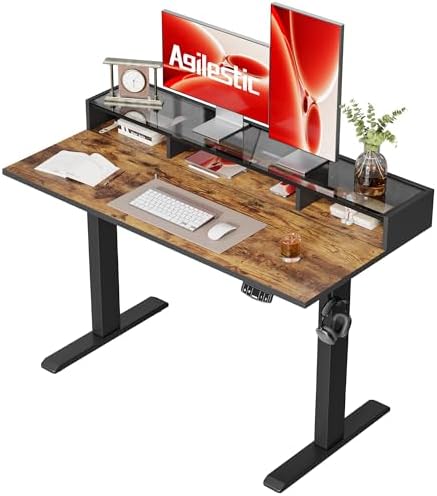 Agilestic 48*24 Inch Electric Standing Desk with Glass Shelf, Rustic Brown by Agilestic