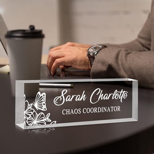 Custom Name Plate for Desk, Personalized Desk Name Plate on Clear Acrylic Glass, Appreciation Gifts for Teacher Employee Boss Coworkers Nurse, Office Desk Accessories for Women Men (Engraved Garden) - Image 3