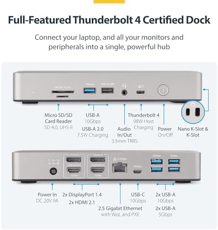 StarTech Thunderbolt 4 Dock, Quad 4K Win, Dual 4K Mac, 16-Port 40Gbps, 100W - Image 2