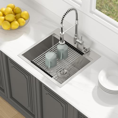 Lordear Drop in Kitchen Bar Sink 21x20x9 Inch Workstation 16 Gauge Stainless Steel Single Bowl Topmount Over Counter for Wet Bar/Prep/Small Kitchen with Cutting Board - Image 2