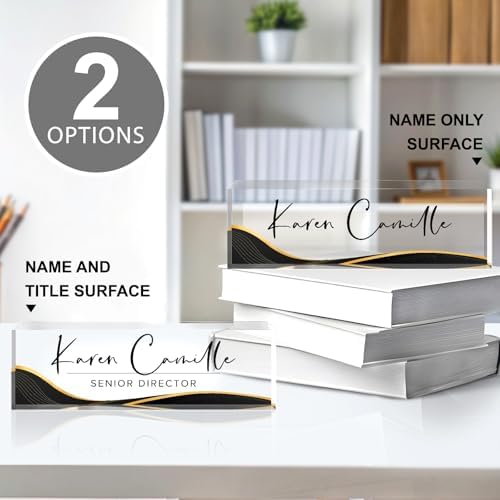 Custom Office Name Plate for Desk - Name Plate Personalized Gifts for Coworkers, Boss, Teacher, Social Worker - Acrylic Office Desk Decor for Women Men - Employee Appreciation Gifts (gold black) - Image 3