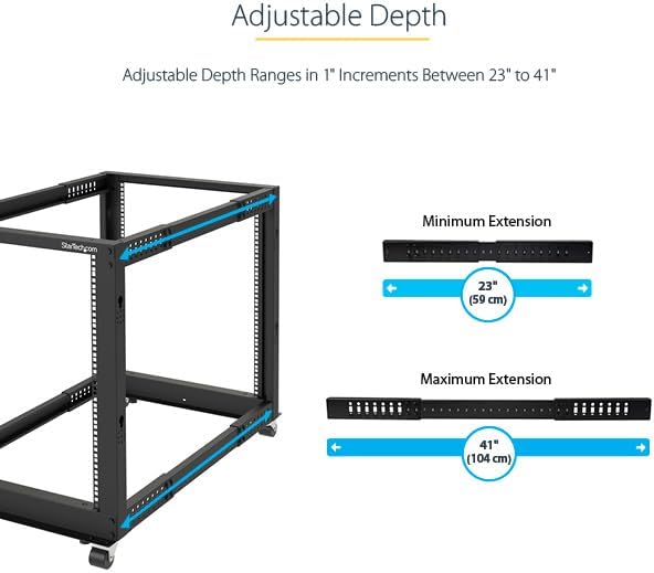 StarTech 25U 4-Post Open Frame Server Rack, 19in, 1200lb/544kg, Mobile - Image 4