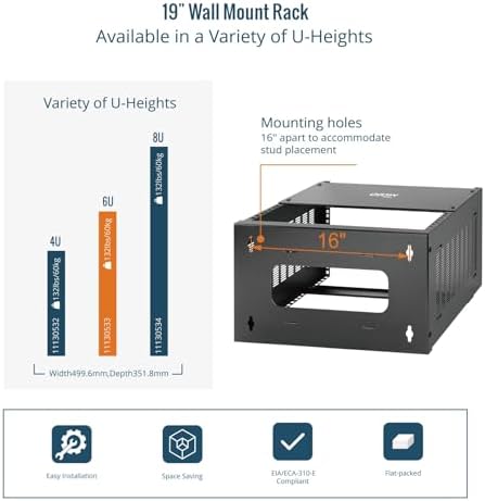 Tecmojo 6U Wall Mount Rack,6U Rack 13.9 inch Depth,132lbs(60kg) Weight Capacity,19" Network Rack for Shallow Server and IT Equipment, Network Switches,Patch Panel Bracket,Black - Image 5