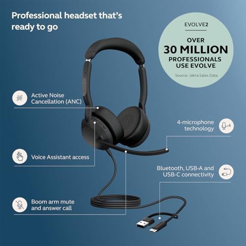 Jabra Evolve2 50 Wired Dual-Ear USB Headset with Microphone, Black - Image 2