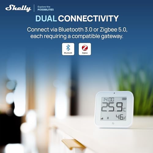 Shelly BLU H&T Display ZB White, Bluetooth & Zigbee Operated Temperature & Humidity Levels Sensor, E-Paper Display, Home Assistant, Alexa, Google Home, Real-Time Monitoring, Long-Life Battery - Image 3