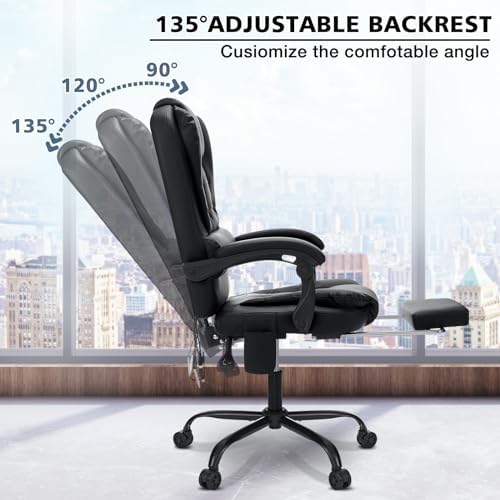 HOFFREE Massage Office Chair with Foot Rest 7 Points Vibration,Black - Image 4