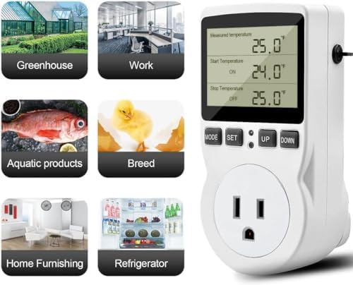 Diymore 1800W Plug in Thermostat Temperature Controller Electric Digital RV Thermostats Heating Cooling Control Mode Timer White 120V 15A Digital Temperature Controller Thermostat Timer LCD Display - Image 3