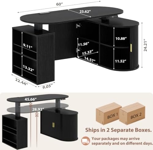 HSH Electric Standing Desk with Storage Cabinet Black 60" Home Office Desks - Image 2