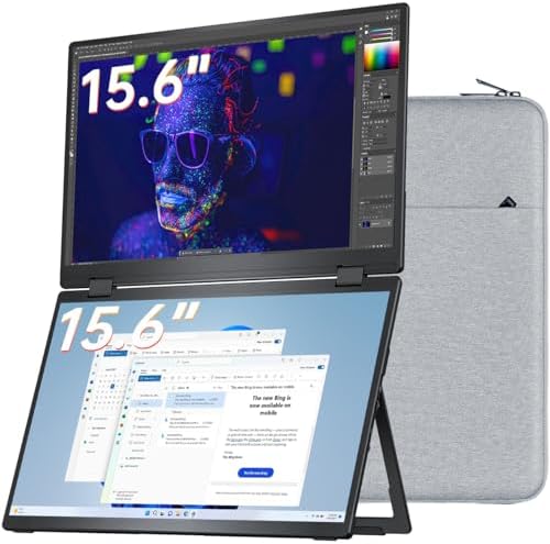 VisionOwl Portable Monitor Dual 15.6 Inch 1080P FHD 107% sRGB Foldable Second Screen, USB-C HDMI HDR Stacked Travel Monitor for Laptop MacBook PC PS5 Xbox, VESA Mountable, Built-in Kickstand by Seethewholeworldclearly
