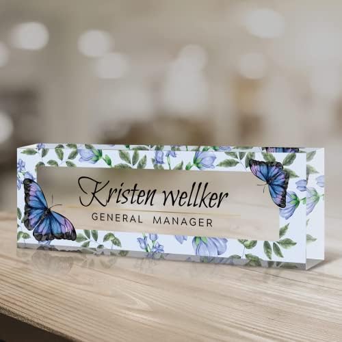 Personalized Office Name Plate for Desk, Custom Employee Appreciation Gifts, Acrylic Desk Name Plate Funny, Desk Decorations Gift, Acrylic Desk Ornaments (Purple Blue Butterfly) - Image 6
