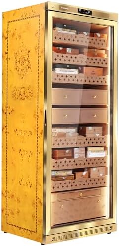 Cigar Climate Control Cabinet, Raching MON5800 Cigar Humidor Cabinet with Ammonia Removal, 570L Wood Frame Cabinet for Cigar Storing&Aging - Gold by RACHINGCigarWineCabinet