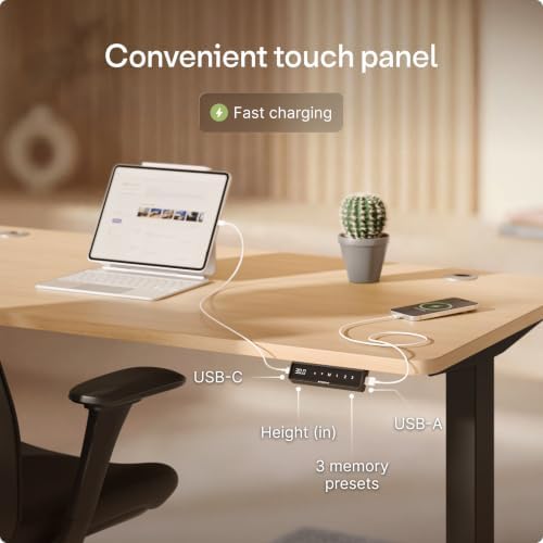 Desktronic HomePro Standing Desk 60x30 — Made in Europe, Ergonomic Sit Stand Home Office Desk, Electric Height Adjustable, Dual Motor, USB & USB-C Charging, Wobble-Free, Touchscreen, 3 Memory Presets - Image 5