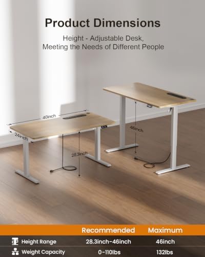 HLDIRECT 40" Electric Standing Desk with Power Outlets, Maple - Image 3