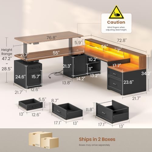 SEDETA Farmhouse L Shaped Standing Electric Desk with Storage, Black - Image 2