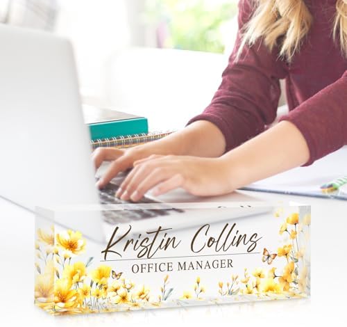 Custom Name Plate for Desk, Personalized Desk Name Plate on Clear Acrylic Glass, Appreciation Gifts for Teacher Employee Boss Coworkers Nurse, Office Desk Accessories for Women Men (Daffodil) - Image 3