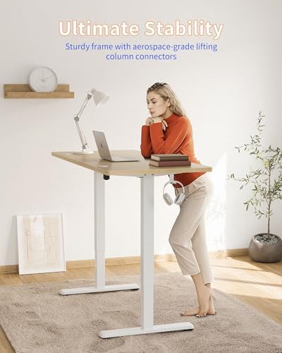 YIHAYO Electric Standing Desk, 40 x 24 Inches Stand Up Desk with Splice Board, Adjustable Height Desk, Computer Desk for Home Office, White Frame/Natural Top - Image 3