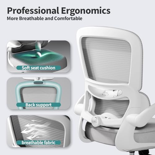TRALT Office Chair - Ergonomic Desk Chair with Adjustable Lumbar Support, Mesh Computer Chair, Executive Chair for Home Office Comfortable Lumbar Support (1, White) - Image 3