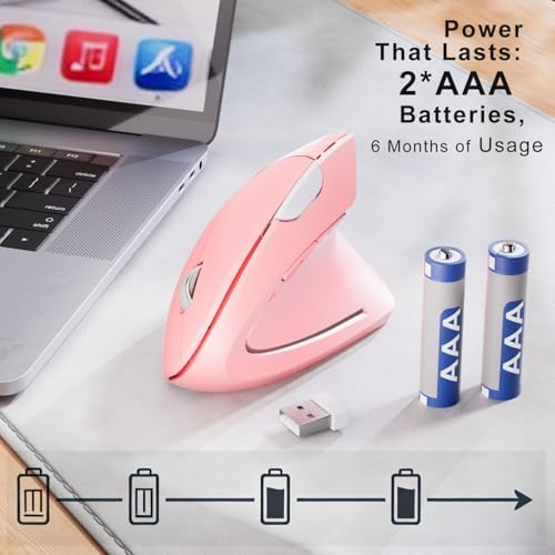 Wireless Ergonomic Mouse,2.4G USB Wireless Vertical Mouse,Adjustable DPI(800/1200/1600),Quiet Clicks,6 Buttons for Laptop,PC,Mac,Desktop – Pink - Image 5