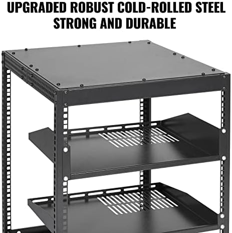 VEVOR 12U Open Frame Server Rack, 23-40 in Adjustable Depth, Free Standing or Wall Mount Network Server Rack, 4 Post AV Rack with Casters, Holds All Your Networking IT Equipment AV Gear Router Modem - Image 4