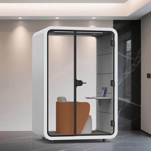 Quiet Meeting Pod with Acoustic Panels, Mobile Office Pod Booth, Built-in Ventilation System, Mobile Focus Room with Wheel&LED Lighting for Private Phone Calling(White,150cm) by Unknown
